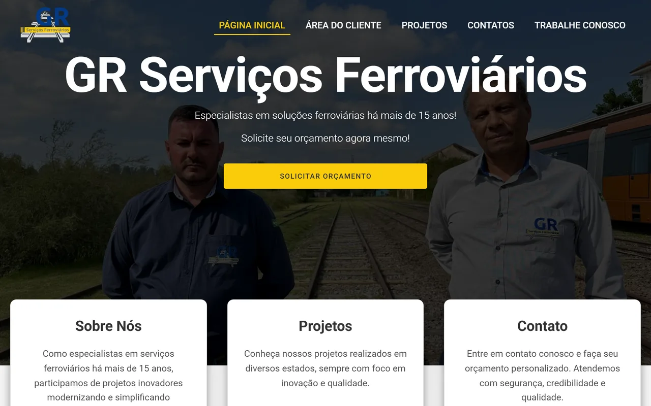 Tela inicial do projeto GR Serviços Ferroviários, desenvolvido pela Codelix