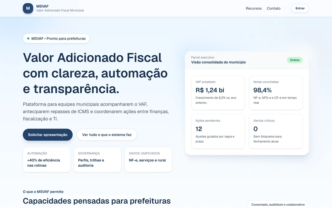 Tela inicial do projeto MSVAF, desenvolvido pela Codelix