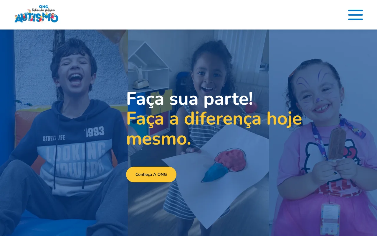 Tela inicial do projeto ONG Falando sobre o Autismo, desenvolvido pela Codelix